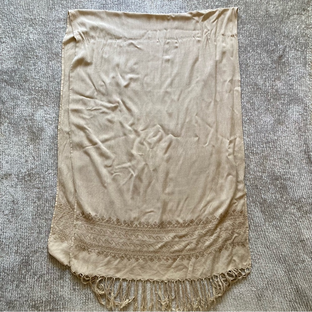 Braja Embroidered Fringe Boho Wrap Shawl One Size Rayon Made in India